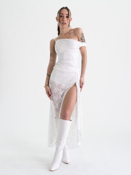 [04016] Pollera Larga Encaje Fruncido