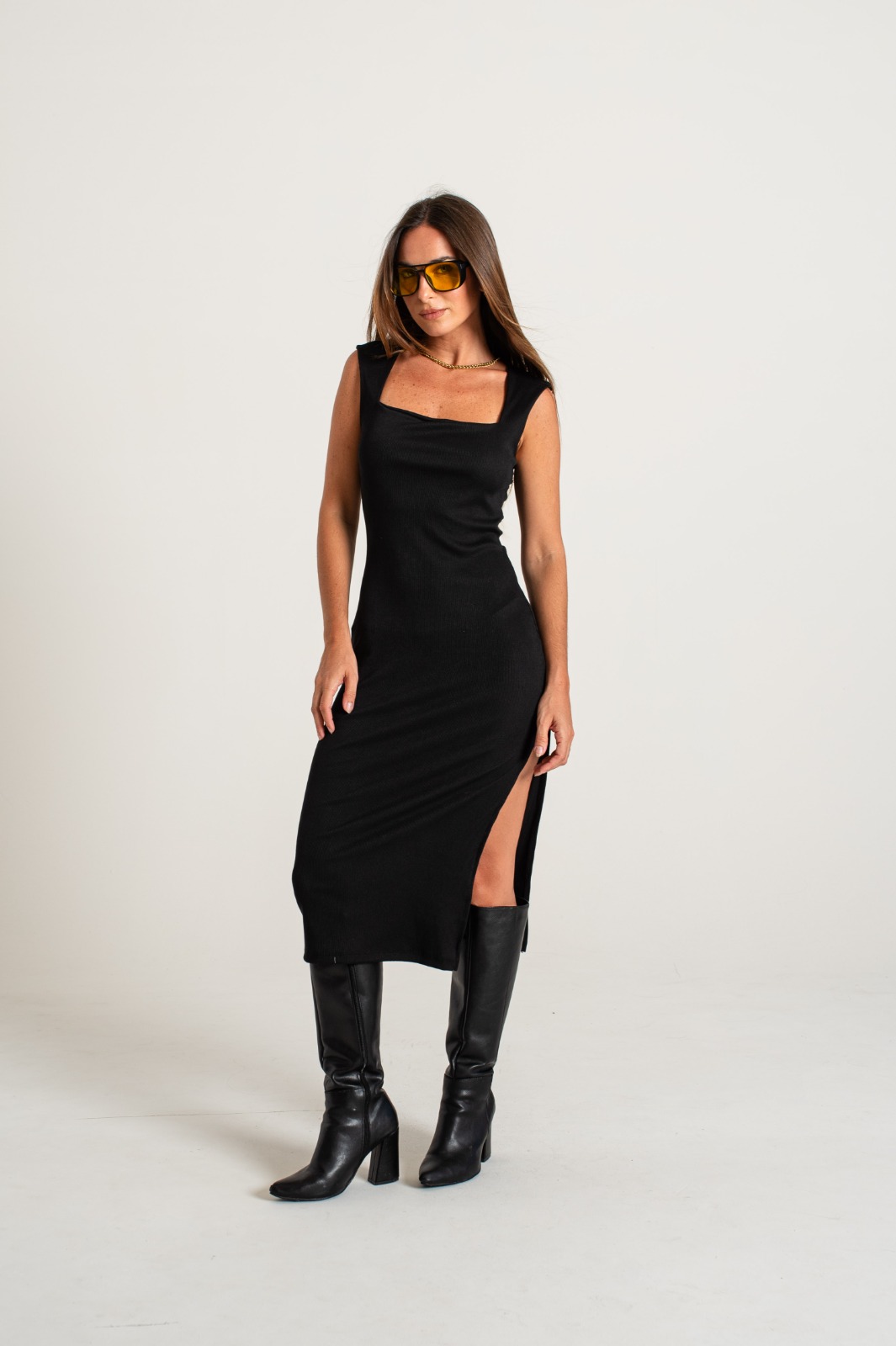 [06084] Vestido Largo Escote Cuadrado c/Manguita Morley Tao