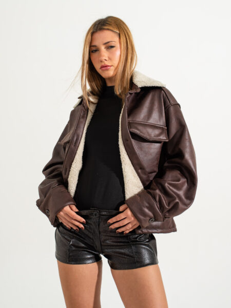 [07028] Campera Cuero Gamuzado Corderito c/Bolsillos
